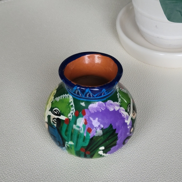 Talavera Handpainted Red Clay Bud Vase - Picture 7 of 8